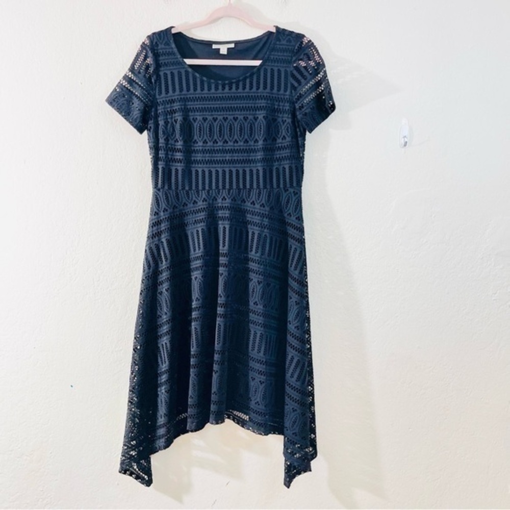 Dana Buchman Short Sleeve Lace Asymmetrical Hem Dress Women Size Small Black